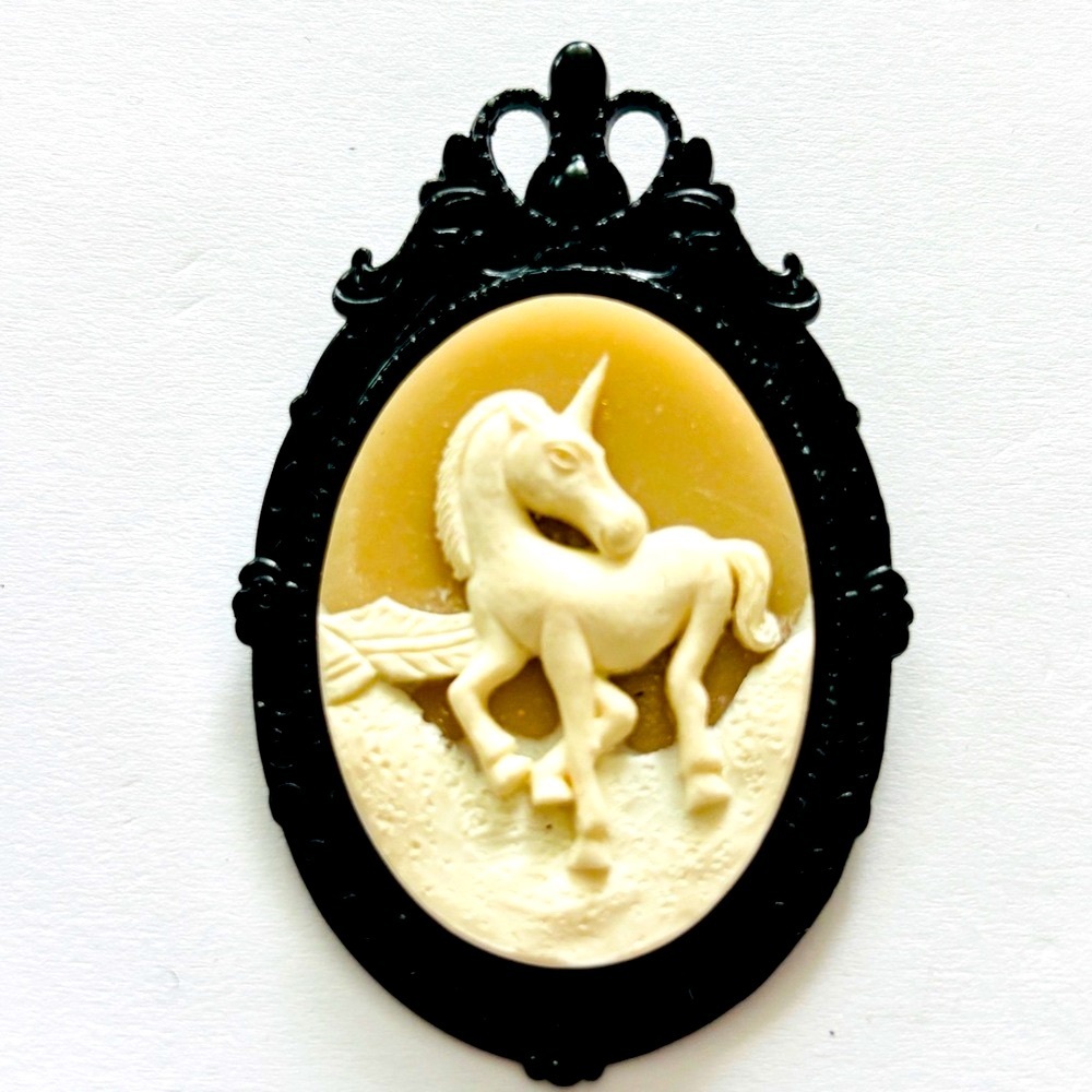 Pink and White Unicorn Handmade Cameo Brooch, NWT